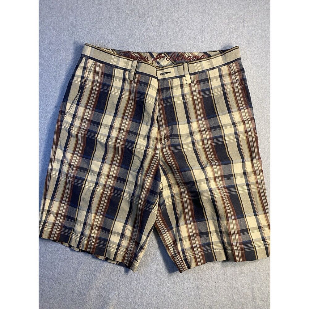 Tommy Bahama Men's Chino Shorts Plaid Flat Front Brown Beige Sz 36